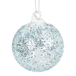 Boule de noël verre bleu paillettes n°9