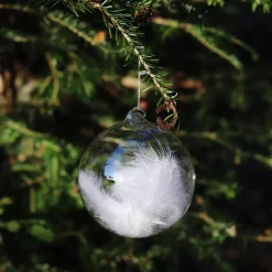 Boule de noël verre plume blanche n°1