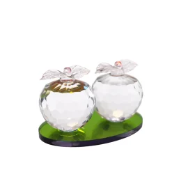 Duo sculpture pomme cristal support multicolore