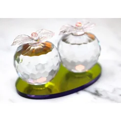 Duo sculpture pomme cristal support multicolore