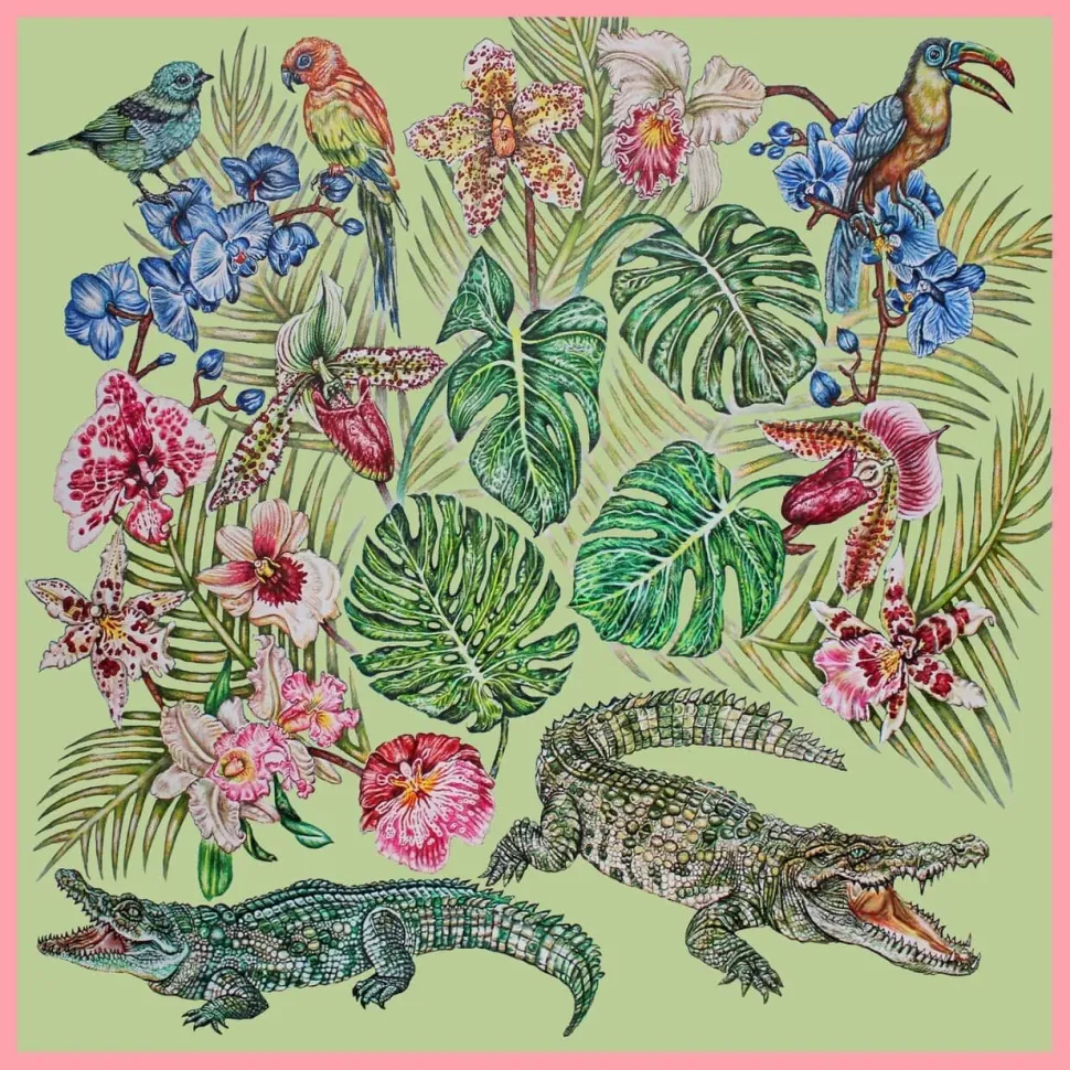 Foulard Lalique By Ginny Litscher Dessin Jungle Vert Clair