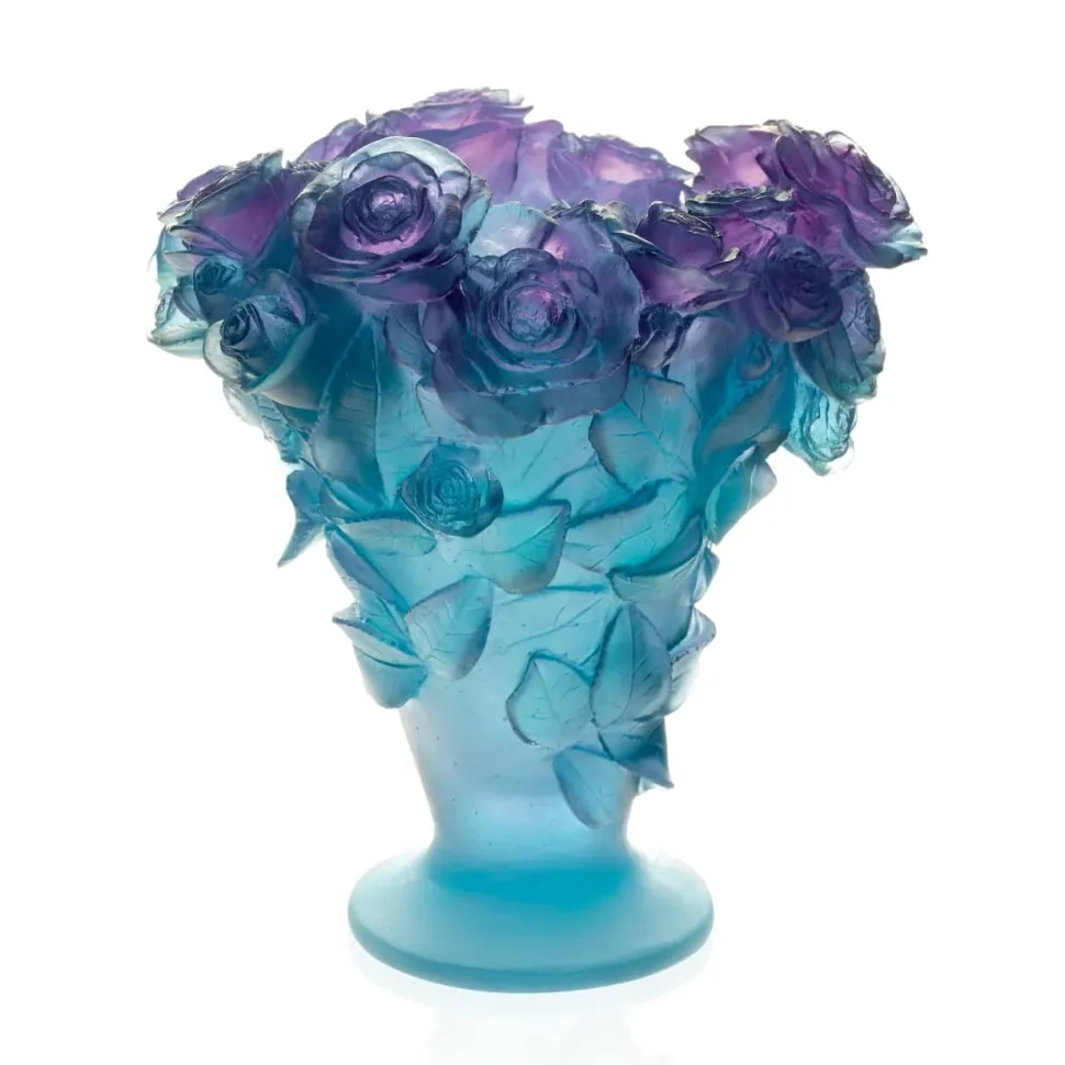 Grand vase roses ultraviolet Daum