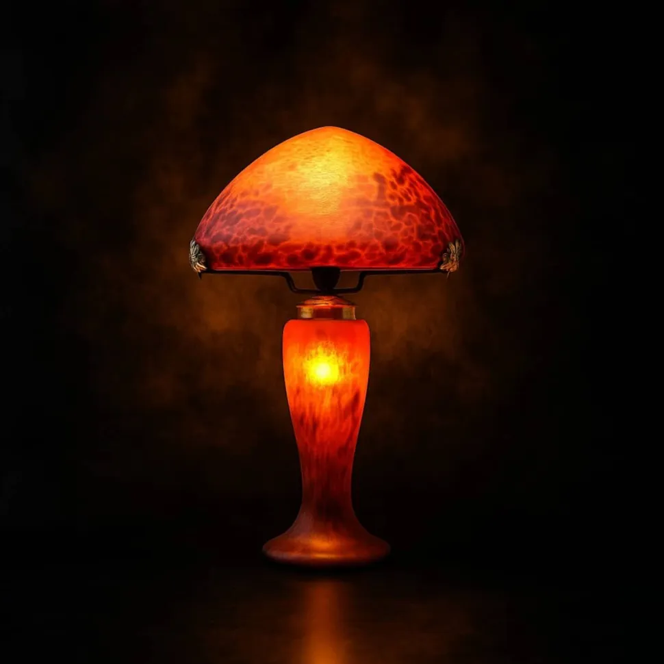 Lampe champignon pâte de verre rouge