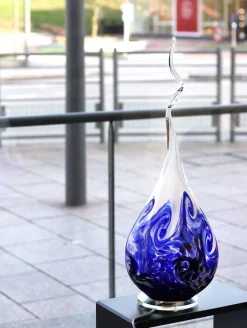 Lampe flamme cristal bleu Cristal de Lorraine