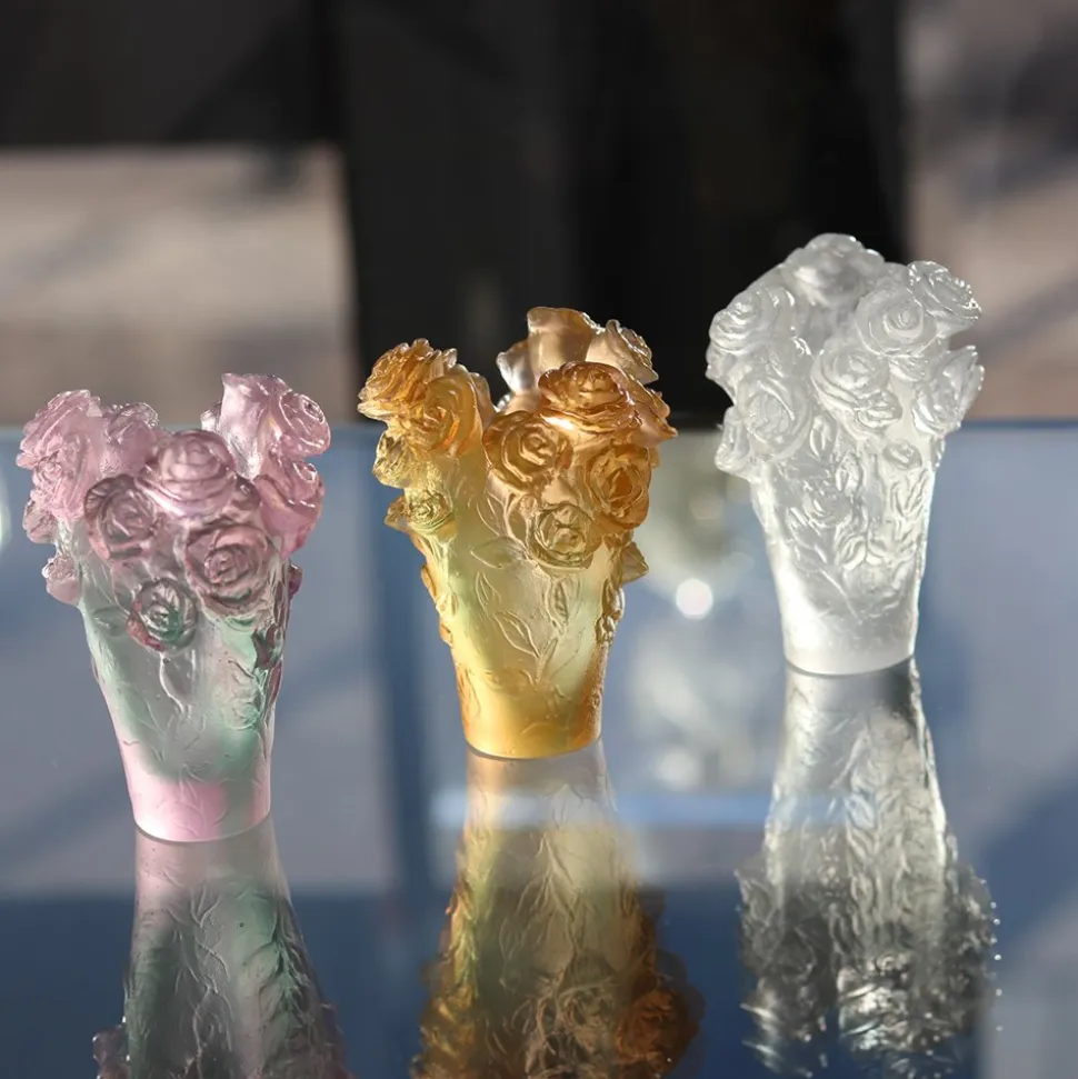 Mini vase roses passion vert rose daum