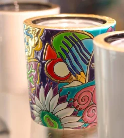 Pot à bougie aqua tropicale Émaux de Longwy