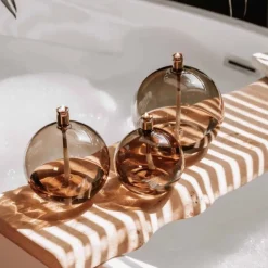 Set 3 lampes à huile sphère couleur champagne