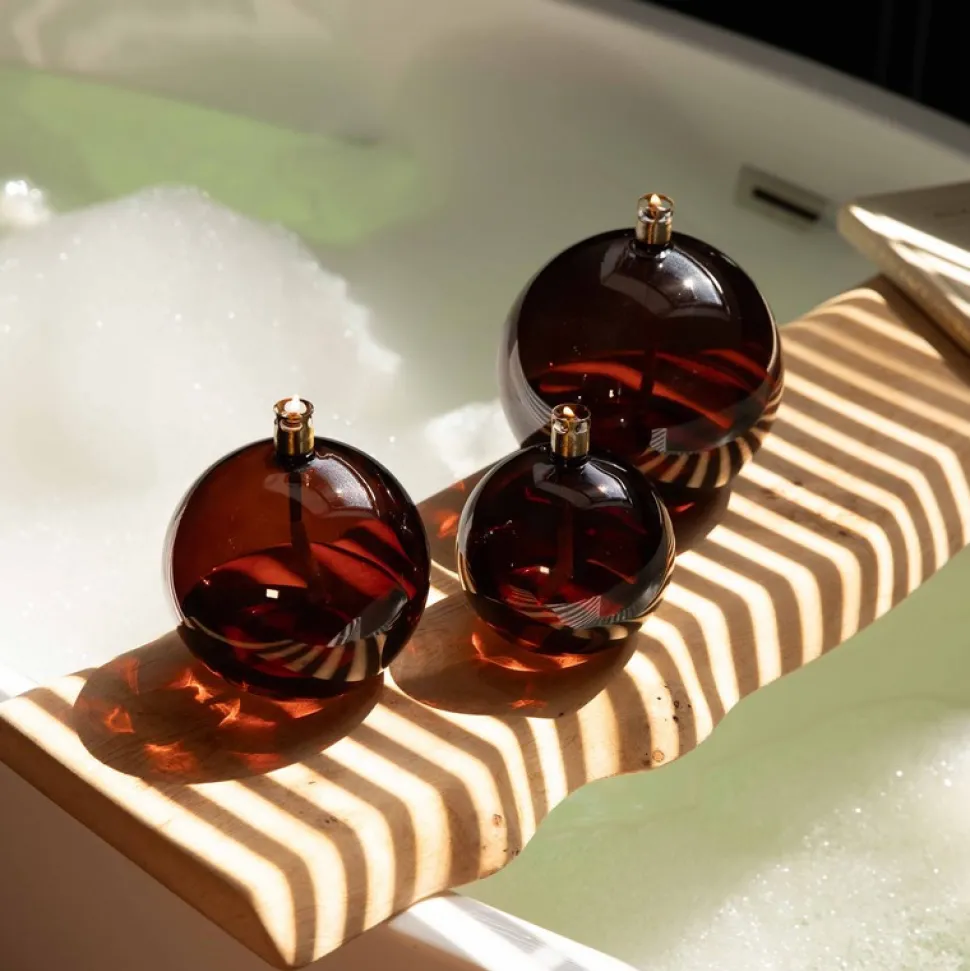 Set 3 lampes à huile sphère couleur cognac