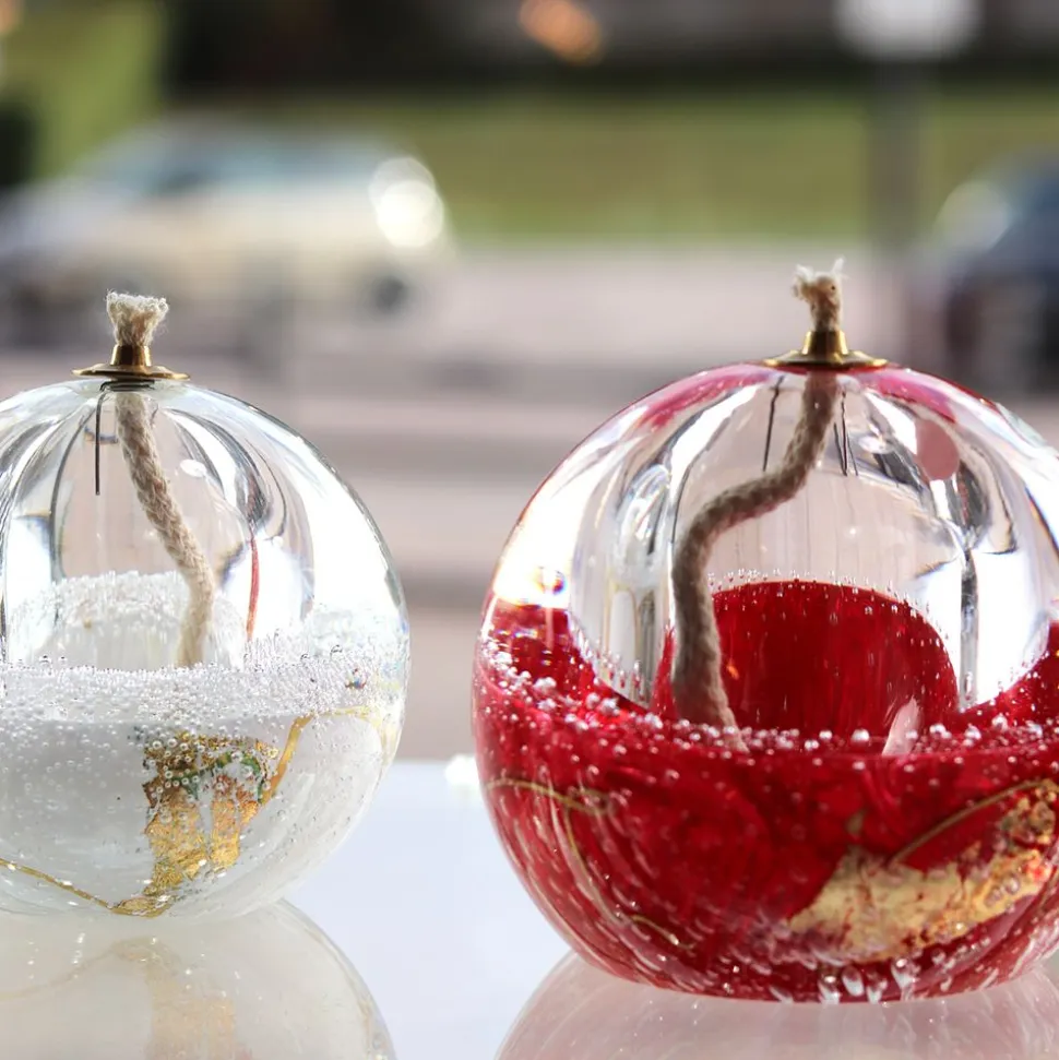 Set Lampe huile cristal rouge et or + paraffine X1