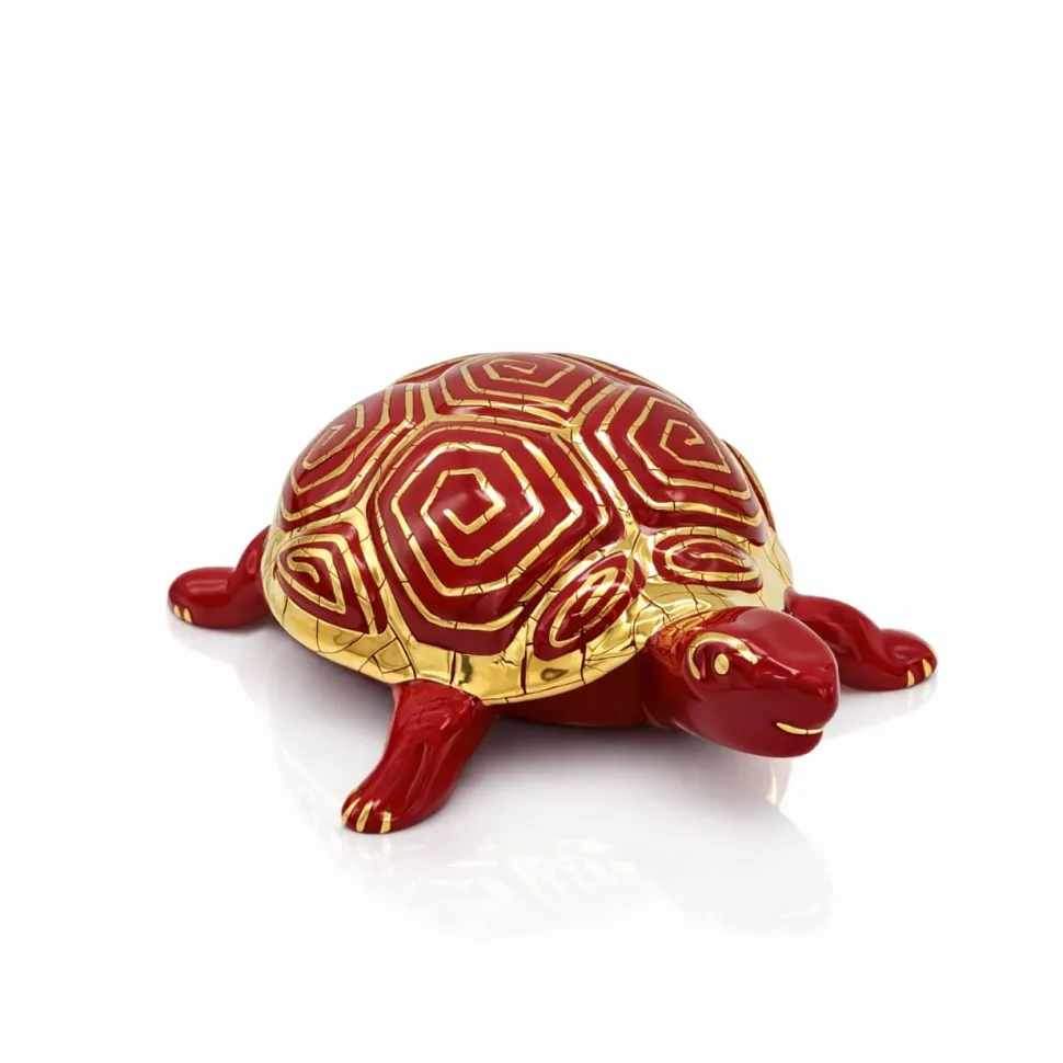 Tortue grand modèle rouge & or Émaux de Longwy
