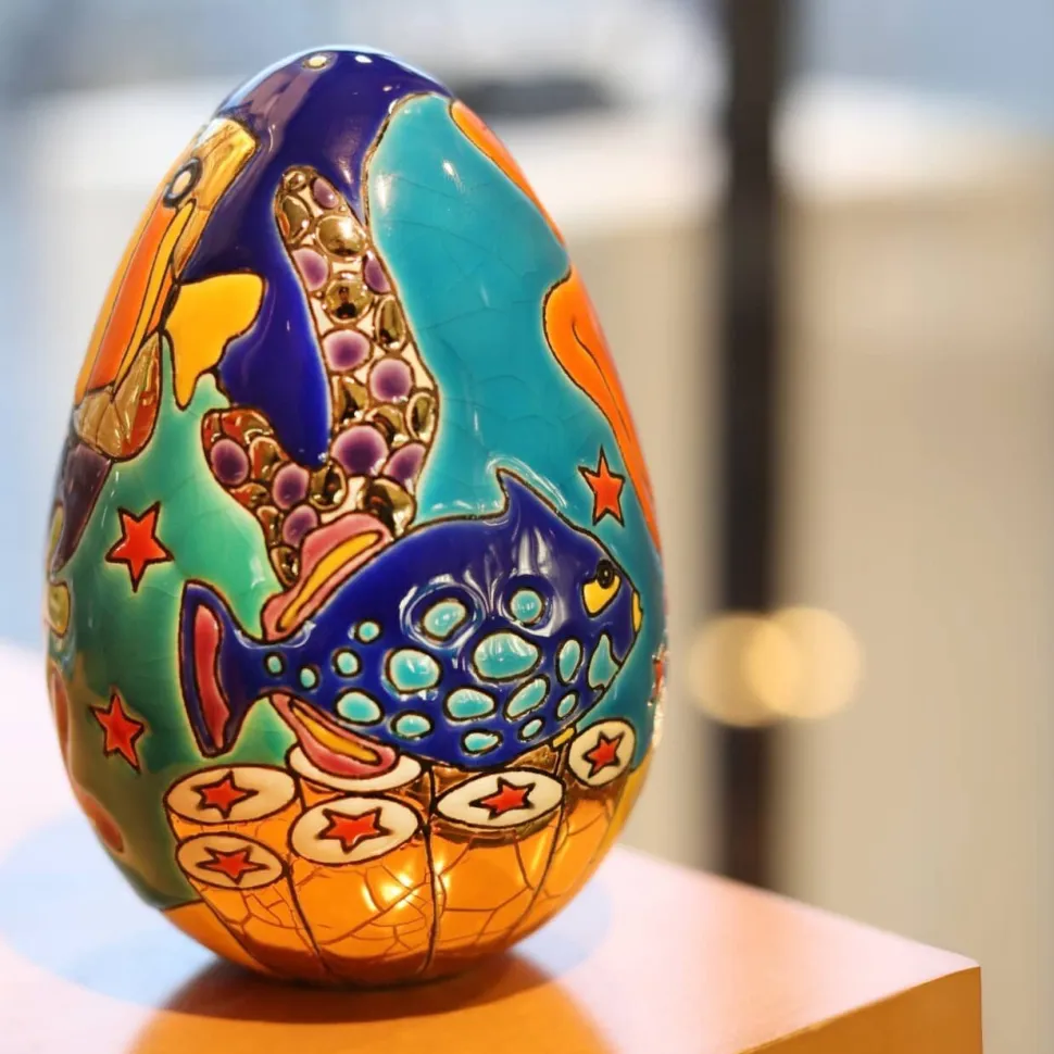 Œuf aqua tropicale Émaux de Longwy