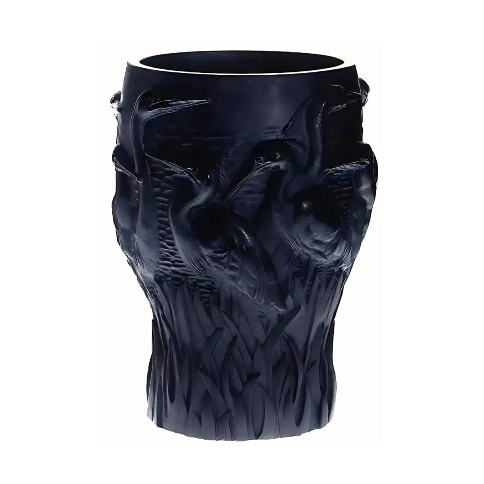 Vase aux aigrettes vintage noir Daum