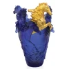 Vase cheval cavalcade magnum bleu & or daum