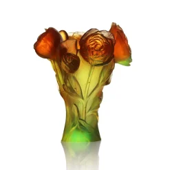 Vase pivoine vert orange daum