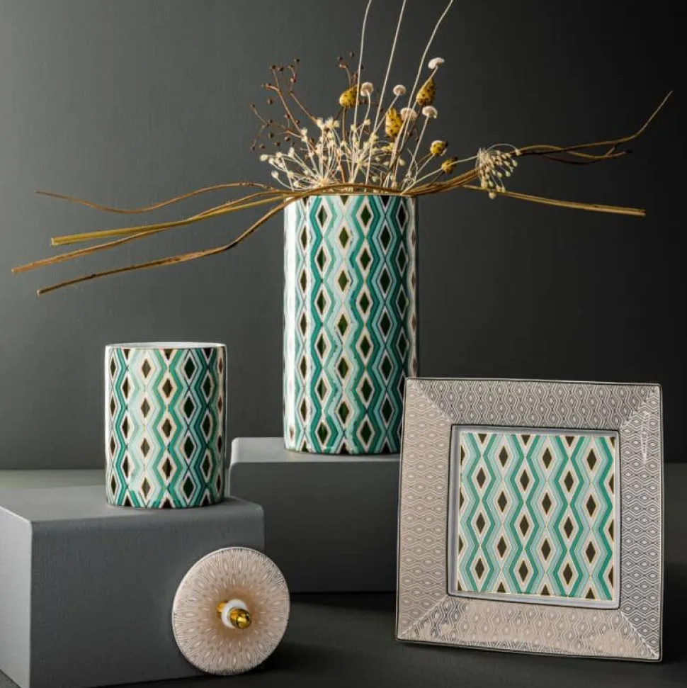 Vase porcelaine 20 cm Mosaic Babylone Vert Raynaud