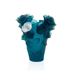 Vase roses bleu fleur blanche daum