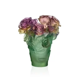 Vase roses passion vert rose daum