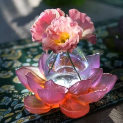 Vase soliflore ambre rose Jardin de lotus Daum