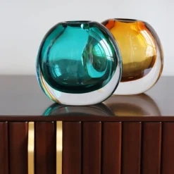 Vase Tao cristal contemporain turquoise