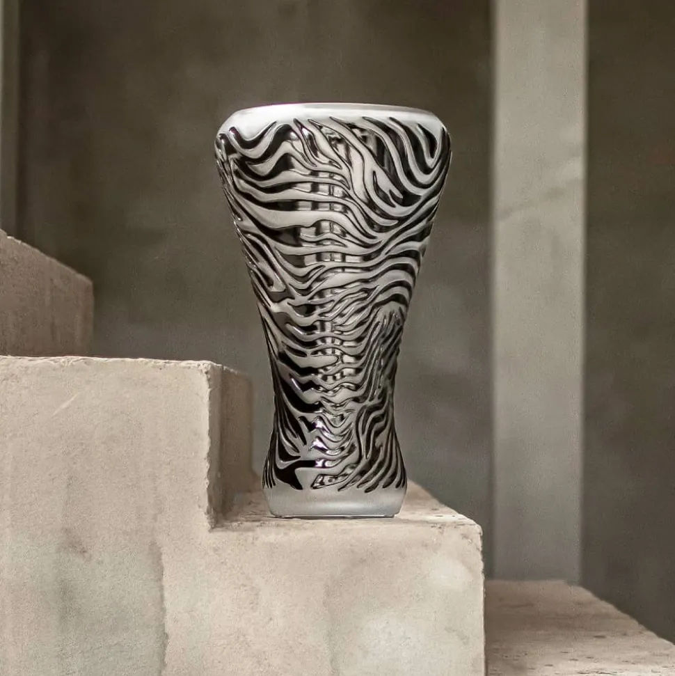 Vase Zèbre incolore émaillé noir 28 ex Lalique